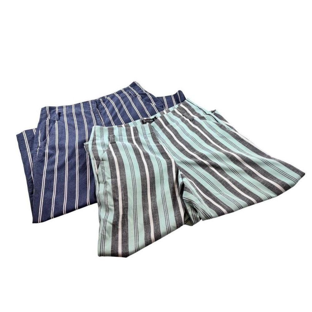 NY & Company 7th Avenue Wide Crop Leg Striped Pants Bundle of 2 SZ 16 Navy Mint